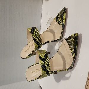NEW w/o Box! - Neon Yellow Snake Print Pointed Toe Slip On Mule Stiletto Heels